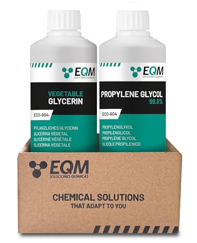 EQM | ECO-905 | Glycérine végétale 500 ml + Propylène Glycol 500 ml | > 99.5% Pureté pharmaceutique maximale | Crèmes, lotions, gels, baumes