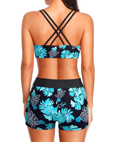 Image of Holipick 3 Piece Tankini Swimsuits for Women Tummy Control Bathing Suits Swim Tank Top with Bra Boy Shorts Teen Swimwear 2026