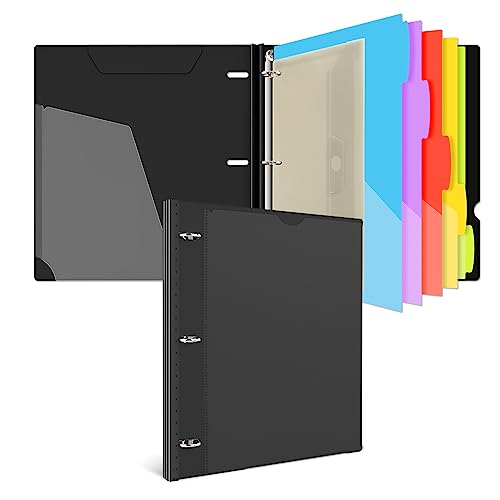 INFUN 1 Inch 3-Ring Telescoping Project Organizer Binder 13 Pocket Customizable Front Cover 5 Colors Pocket Divider and Plastic Binder Pocket225 Sheet Capacity-Black