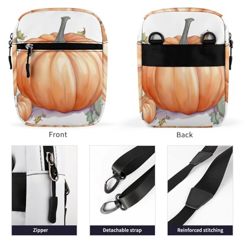 Personalized Small Crossbody Bag Water Resistant Messenger Bags Mini Fall Watercolor Pumpkins Printing SlingBag For Men Women3