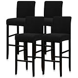 Lellen Bar Stool Covers Set of 4,Stretch Washable Bar Stool Seat Covers,Removable Bar Chair Covers with Backs,Counter Height Bar Stool Chair Covers for Kitchen Dining Room Cafe（Black）