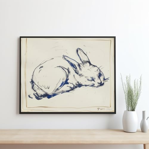 ART PRINT Bunny Sketch Print Minimalistic Animal Sketch Printed Art Hare Vintage Art Print | Rabbit Wall Decor Cat Vintage Animal Art (12" x 16" unframed)