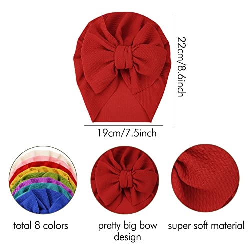 Angla 8 Pack Solid Large Knot Bowknot Hair Bow Beanie Turban Hat Cap India Muslim Islamic Headwrap Winter Hospital Nursery For Newborn Baby Girl Infant Toddler Kids #TOP5