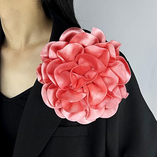 Image of Large Fabric Rose Flower Brooch Lapel Pins for Women Bride 7.5in Big Satin Camellia Flower Brooches Pin Dress Suit Ceremony Accessories Wedding Prom Jewelry Gifts