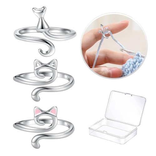 Kotkiddy Metall Häkelring 3 Stück Verstellbare Haken Strick...