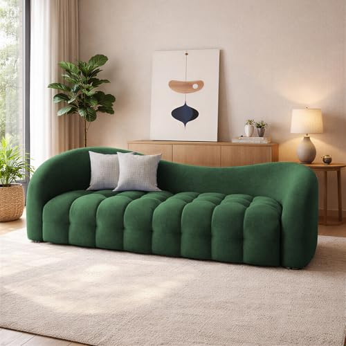 Image of Casaliving Ariana Modern Premium Boucle Fabric Sofa, Upholstered 3 Seater Sofa Set for Living Room, (Green Colour) Premium Boucle Fabric Sofa