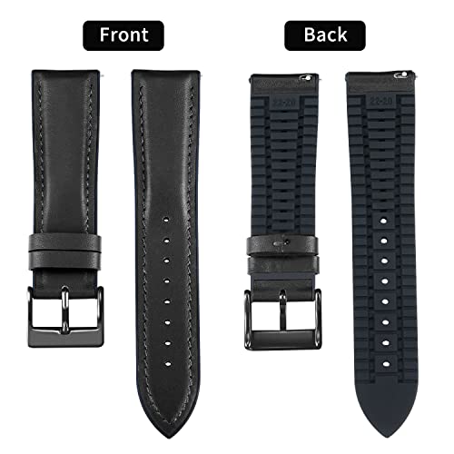 Image of BINLUN Leather Silicone Watch Bands 14mm 16mm 18mm 19mm 20mm 21mm 22mm Quick Release Breathable Micro-Perforated Leather Silicone-Lined Hybrid Watch Straps Silver /Black /Gold Buckle Men Women