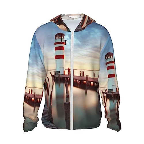 Rainbows Lighthouse Printed Sun Protection Hoodie Sun Protection Clothing Lightweight Jackets Shirt Long Sleeve