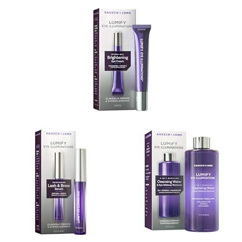 LUMIFY Eye Illuminations Hydra-Gel Brightening Eye Cream, Nourishing Lash & Brow Serum 0.12 fl oz (3.8 mL) & Cleansing Water & Eye Makeup Remover