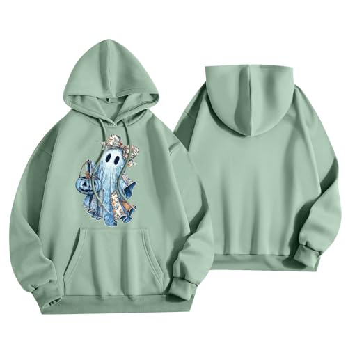 Halloween Hoodies for Women 2025 Fall Fashion Long Sleeve Cute Ghost Graphic Lightweight Hoodie with Pockets