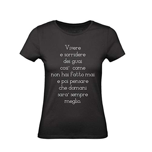  T-Shirt Donna Cotone Basic Super vestibilità Top qualità - Vivere - Divertente Humor Made in Italy (Nero, XXL)