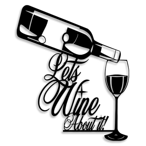LIYOUYA Wine Bottle Glass Metal Wall Decor - Wine Logo Decor Black Wall Art Home Decor for Living Room Dining Room Bar (Black)