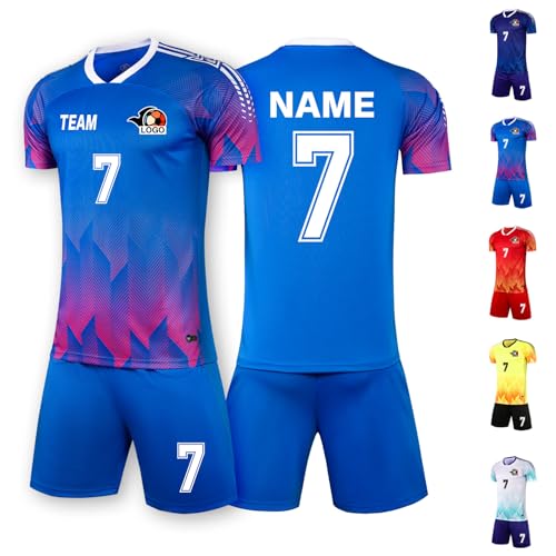 LAIFU Custom Soccer Jersey for Men Women Youth Personalized Soccer Shirts Shorts for Kids Boys Girls (US, Alpha, One Size, Regular, Regular, Bright Blue)