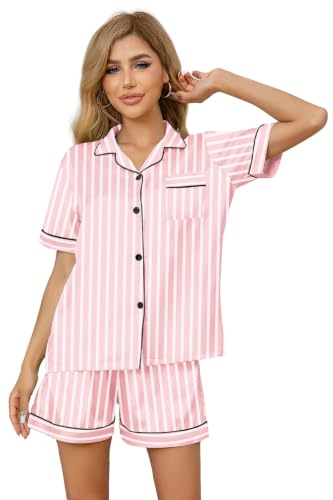Image of Girls & Womens Satin Pajamas Set, Silk Button-Down Sleepwear 2 Piece Nightwear, 3 Years - Women XXL