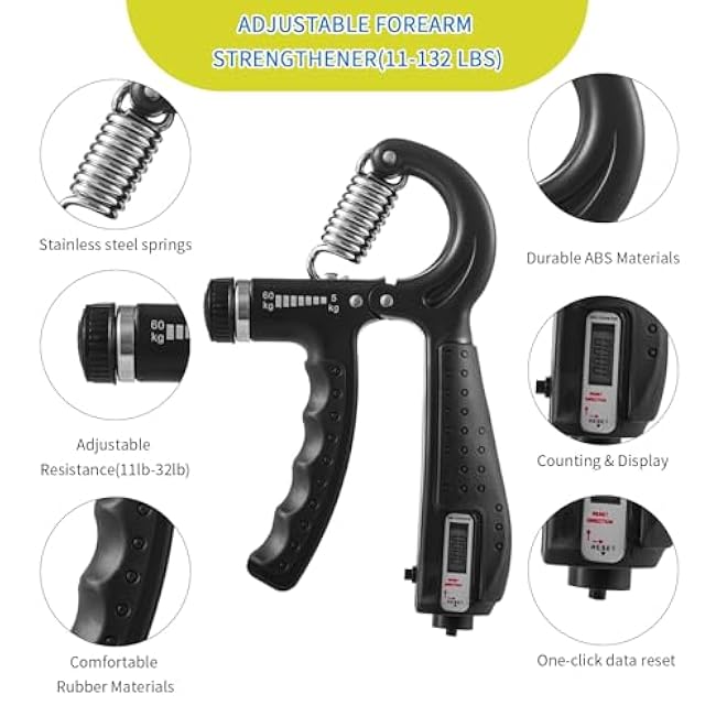 7PCS Grip Strength Trainer Kit, 2 Adjustable Forearm Resistance Grips, Finger Stretchers, Grip Ring, Hand Squeeze Ball, Finger Exercises, User Manual, Suitable for Hand Training, Suitable for Everyone