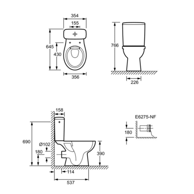 WC à poser JACOB DELAFON Patio sans bride avec abattant frein de chute déclipsable, sortie horizontale, chasse d'eau double touche 3/6 L, réservoir silencieux, cuvette céramique certifiée NF