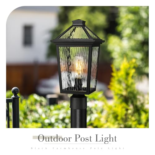 Image of zeyu 16.5 Inch Large Post Lights, Post Lamps Outdoor for Garden Porch, Die-Cast Aluminum with Water Ripple Glass, Black Finish, ZX58MP-SW BK