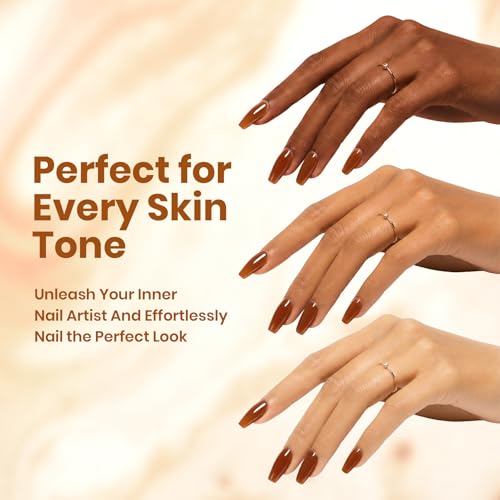 Image of Beetles Brown Gel Nail Polish - Citrus Latte 15ML Amber Brown Jelly Gel Polish Sheer Translucent Fall Nail Polish Soak Off UV French Nail Art Salon DIY at Home Manicure Gift for Women