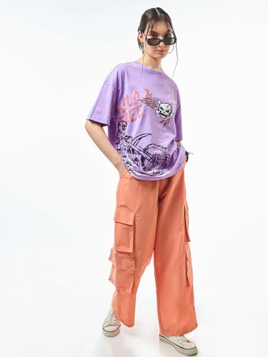 Image of Bewakoof Original Women's 100% Cotton Graphic Print Oversized Fit Round Neck T-Shirt