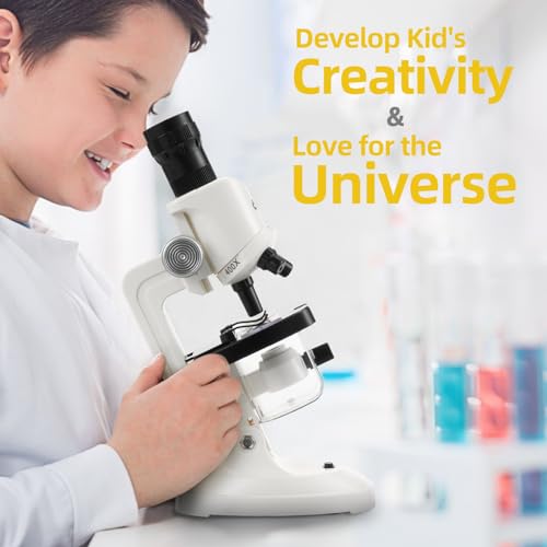 Kids Microscope Portable Science Kit with 12 Prepared Slides, White - Image 2