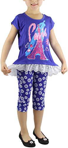 Image of ToBeInStyle Girl's 2 Piece Outfit Top & Leggings Set Casual Graphic Shirt Capri Pants