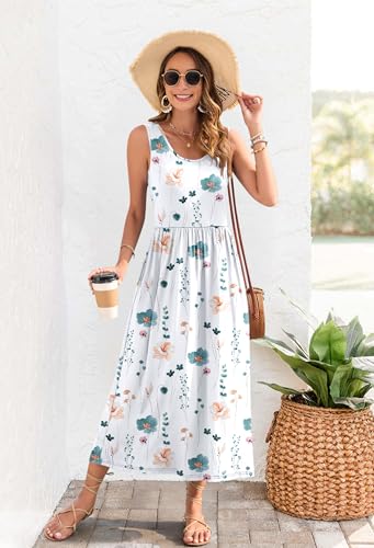 Image of WNEEDU Women's Summer Maxi Dress Casual Sleeveless Sundress