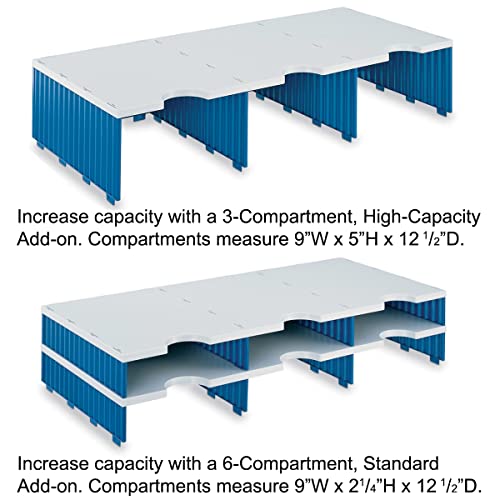 Ultimate Office Tierdrop Desktop Organizer Document, Forms, Mail, And Classroom Sorter. 9 Letter Size Compartments With Optional Add-On Tiers For Easy Expansion - Gray W/Blue - Lifetime Guarantee! #TOP3