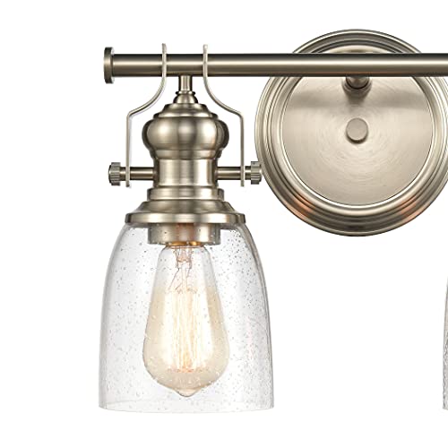Image of Elk Home Chadwick 2-Light Industrial Vanity Wall Sconce - Satin Nickel, Seeded Glass Shades, 14 Inch Wide
