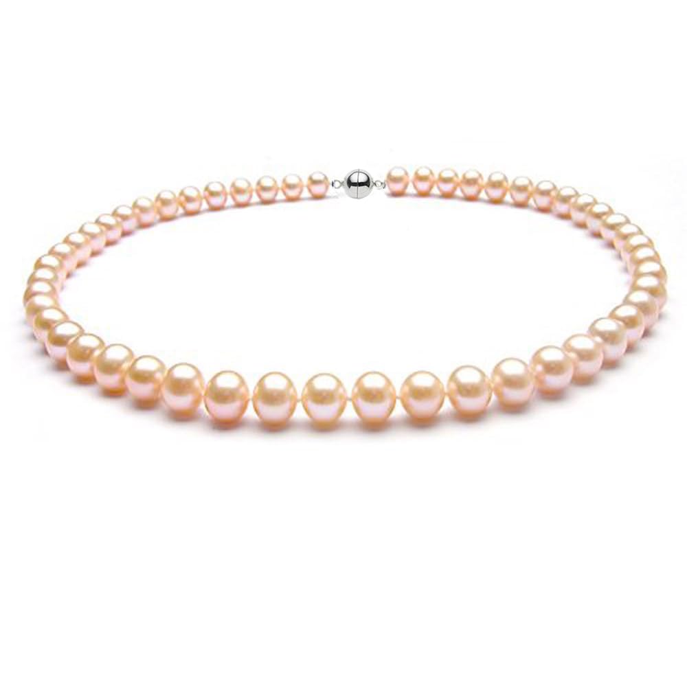 Collier de Perles Roses pour Femmes et Hommes | Collier de Perles d'Eau Douce Classique Grade AA 8-9mm