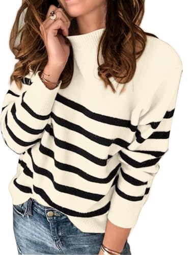 Image of GUNEST Women's Striped Sweater Long Sleeve Crew Neck Ribbed Knit 2025 Fall Winter Pullover Sweater Tops