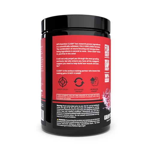 Image of MTS Nutrition Clash Pre Workout Powder Grape Splash - Pre Workout Energy with Creatine + 250mg Caffeine and Beta-Alanine Performance Blend - Powered with VitaCholine - 20-40 Servings