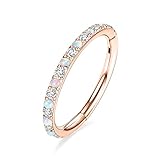 AROWRO Nose Hoop Daith Helix Cartilage Rook Tragus Earrings CZ Opal 16G 6mm Stainless Steel Rose Gold Conch Piercing Jewelry Septum Clicker Sleeper Earring