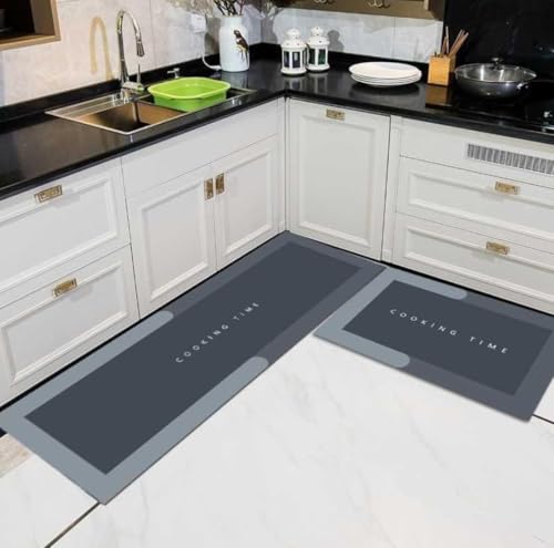 Image of Desi BAE 2 Pcs Kitchen Mats Set - Waterproof Memory Foam Anti-Fatigue Cushioned Rug Non-Slip Runner for Kitchen, Sink, Laundry & Home Office - 120x40 cm + 40x60 cm