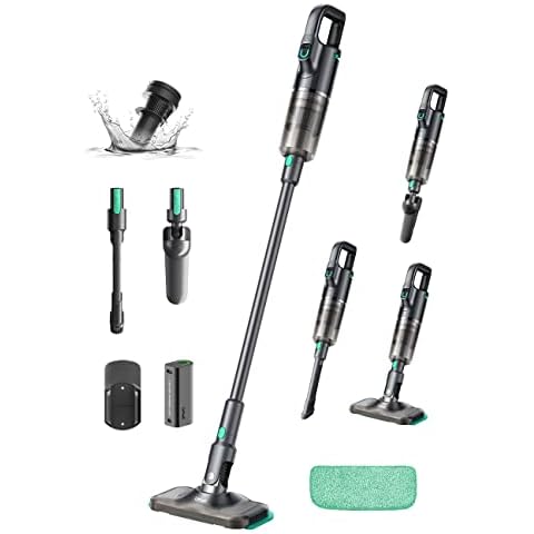 LiTHELi Cordless Vacuum Cleaner, 10000Pa/6000Pa Stick Vacuum with Mop Pad, Brushless Motor for Hard Floor, with 2 * 4Ah Swappable Battery Cover
