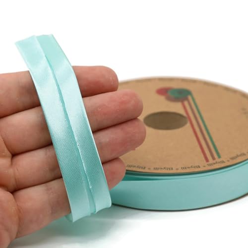 Image of Fold Satin Bias Tape - 99+ Colors - 3 /4 Inches Wide - 27 Yards - Fold Satin Binding Bias Ribbon Fabric Piping Bias Binding Tape for Sewing Clothing DIY (10. Mint Blue) BYS10