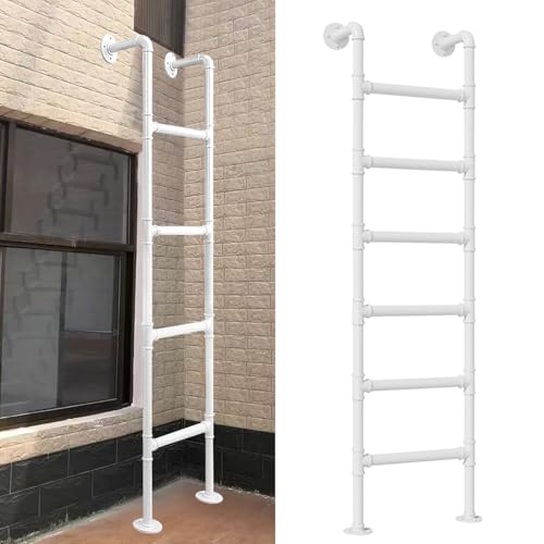 Escalera recta blanca ahorra espacio de 128 cm con soporte de pared resistente 2