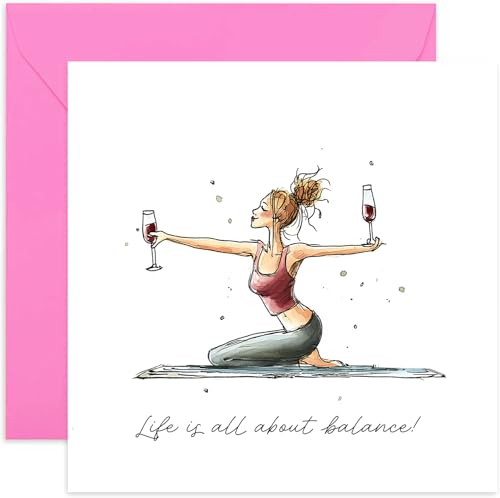 Funny Female Friend Birthday Card - Funny Bestie Birthday Card for Her - Best Friend Birthday Card - Birthday Cards for Women - Life Is All About Balance Yoga and Wine - Sister Auntie Mum Daughter Funny Female Friend Birthday Card - Funny Bestie Birthday Card for Her - Best Friend Birthday Card - Birthday Cards for Women - Life Is All About Balance Yoga and Wine - Sister Auntie Mum Daughter
