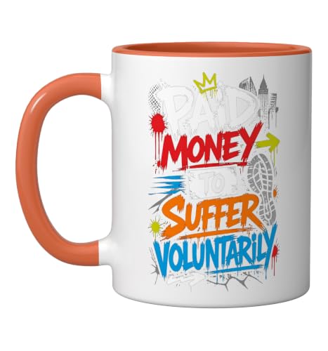 Marathon Marathoner Running Suffer Voluntarily Ceramic Mug, Orange/White