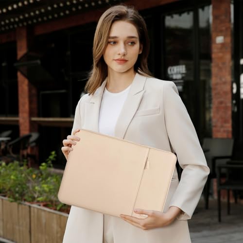 Image of MOSISO Laptop Case 13.3 inch, 13-13.3 inch Laptop Sleeve Compatible with MacBook Air /Pro 13 /Pro 14 M5 M4 M3 M2 M1, HP Dell ASUS Lenovo,Polyester Vertical Computer Sleeve Bag with Pocket,Apricot