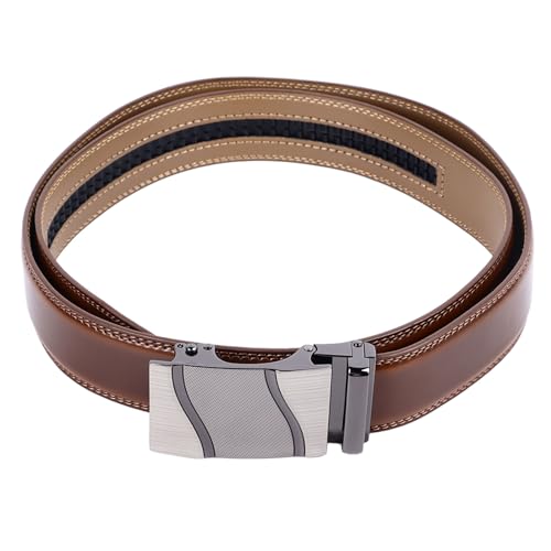 Light Brown Leather Belts for Men Adjustable Customizable Fit 45.3 Inch Belts for Daily Men's Clothing with Automatic Click Buckle3