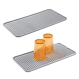 mDesign Silicone Dish Drying Mat and Protector for Kitchen Countertops, Sinks - Ribbed Design - Non-Slip, Waterproof, Heat Resistant, Dishwasher Safe - Small - 2 Pack - Gray
