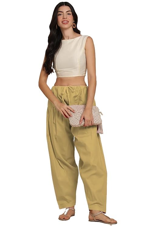 Image of Women's Pure Cotton Semi Patiala Salwar | Loose Fit Punjabi Ethnic Bottom Wear | Comfortable Elastic Waist | Free Size | No Pocket