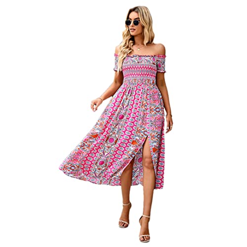 Robe bohème manches courtes Adhdyuud respirante et fluide pour club et plage en XL
