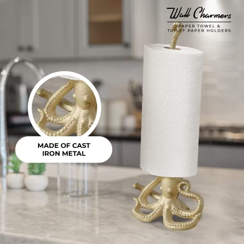 Wallcharmers Gold Paper Towel Holder, Metal Toilet Or Kitchen Paper Holder For Floor Or Countertop, Gold Octopus #TOP1