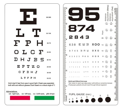 Image of DMCBY Rosenbaum Pocket Eye Chart, Snellen Eye Chart Pocket Size, 6 Feet | Double-Sided Pocket Eye Chart for Eye Exams, 2 in 1, 6.5x3.5 Inches, Plastic Low Vision Eye Charts