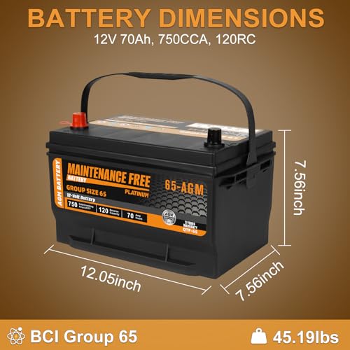 Image of BCI Group 65 AGM Car Battery, 12V 70Ah 750CCA Automotive Battery Premium Maintenance Free, 120RC, 36 Months Warranty