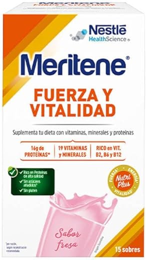 Meritene Fuerza y Vitalidad Batido Sabor Fresa, 15Sobres DESCUENTO DIRECTO -2EUROS