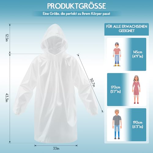 lohey 3 Stück Regenponcho Einweg, Wasserdicht Regenmantel für Damen und Herren und Kinder, Durchsichtige Regencape mit Kapuze und Ärmeln für Camping, Angeln, Freizeitparks, Festivals