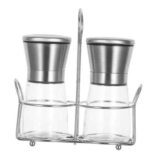 PRETYZOOM Moulin à Épices Manuel En Acier Inoxydable, Lot De 2 Set De Mini Moulins à Poivre Et Sel Avec Réglage De Mouture, Flacon Transparent, Compact Et Rechargeable, Adapté La Cuisine Et Barbecue
