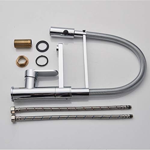 【入荷極小！新作】JSHUDAA(ひさえ) クロムプルダウンキッチン蛇口デッキマウント 2 回転スパウトホットとコールドキッチンシンクタップ、ストリー